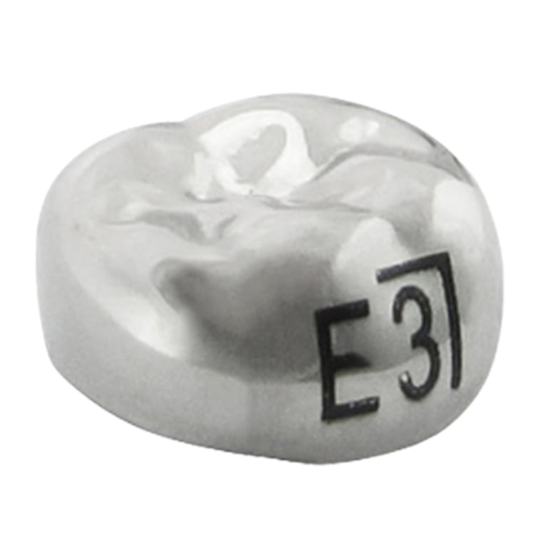 K2 Dental Stainless Steel Crown, 2nd Molar, Lower Right, Size 3, 5/Pk. Unit measures 1.5 x 1.5 x