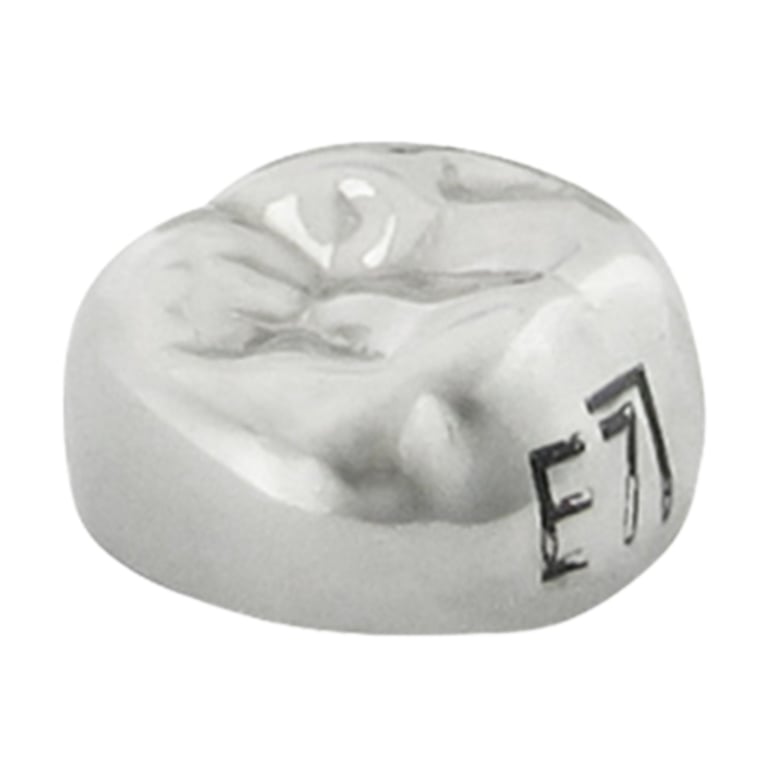 K2 Dental Stainless Steel Crown, 2nd Molar, Lower Right, Size 7, 5/Pk. Unit measures 1.5 x 1.5 x