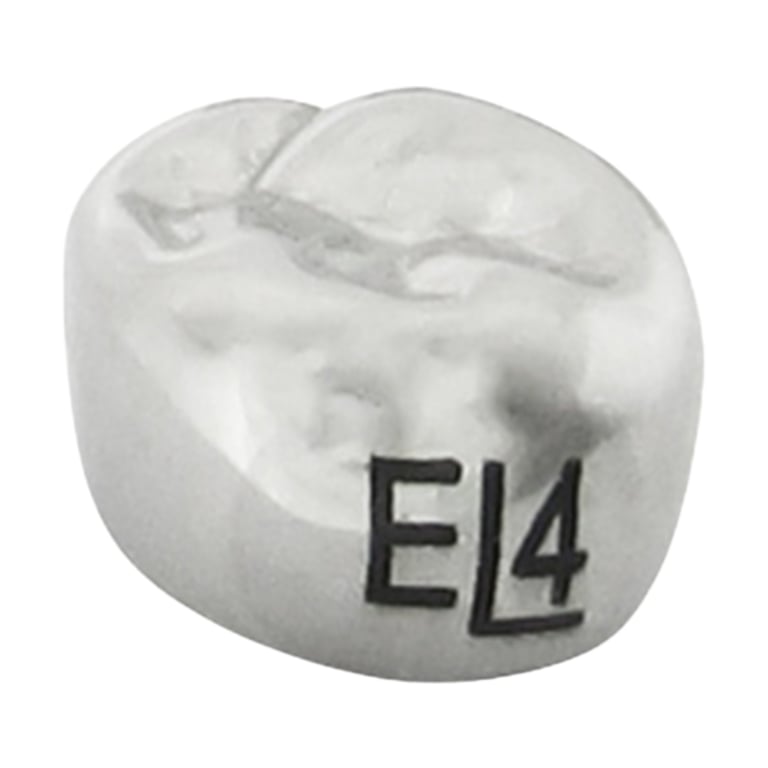 K2 Dental Stainless Steel Crown, 2nd Molar, Upper Left, Size 4, 5/Pk. Unit measures 1.5 x 1.5 x