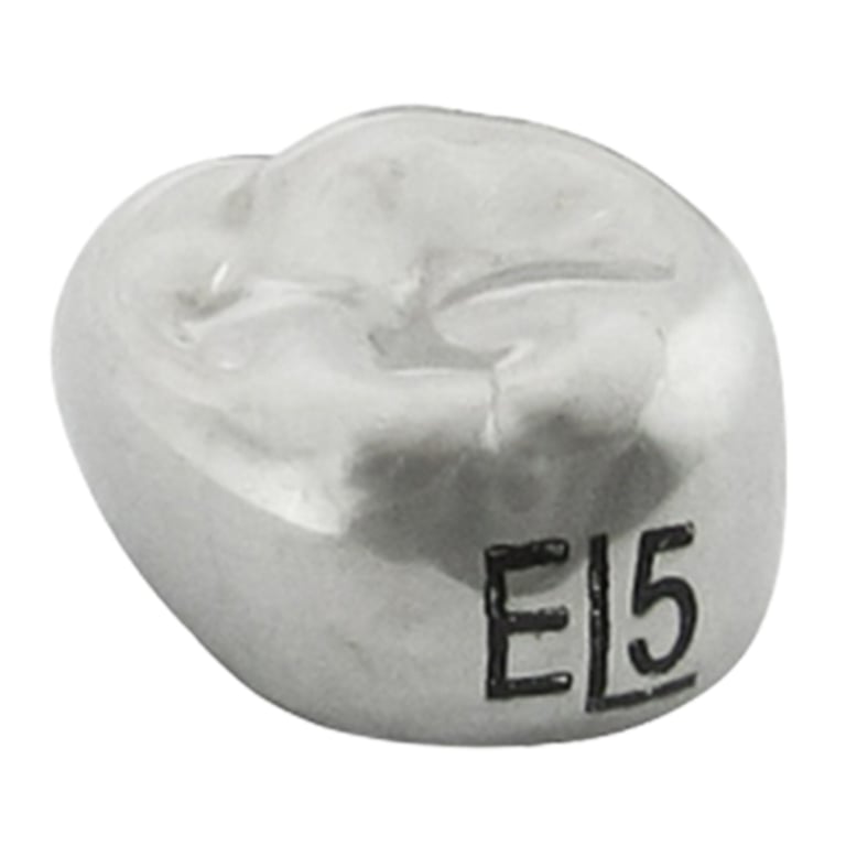K2 Dental Stainless Steel Crown, 2nd Molar, Upper Left, Size 5, 5/Pk. Unit measures 1.5 x 1.5 x