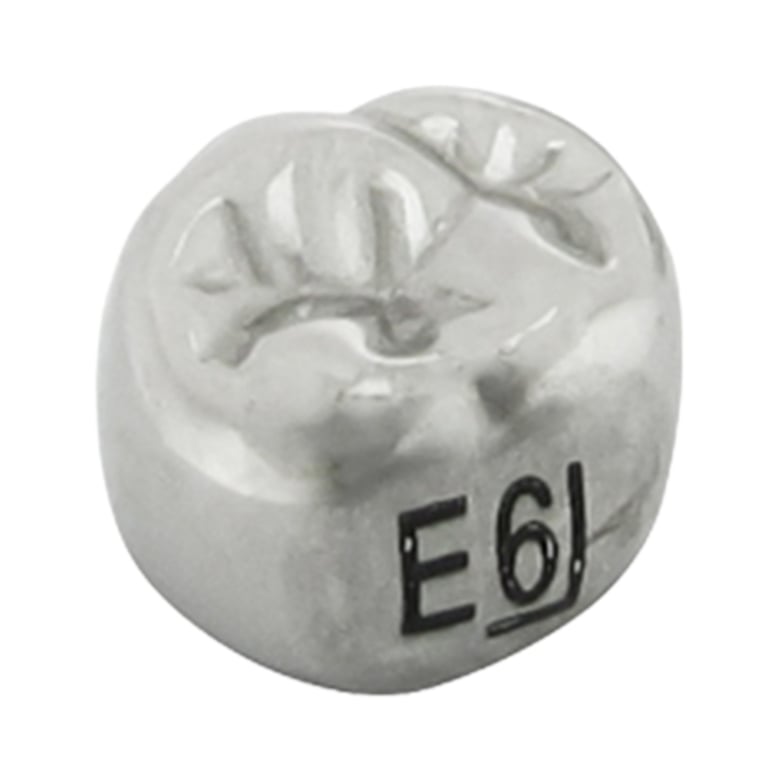 K2 Dental Stainless Steel Crown, 2nd Molar, Upper Right, Size 6, 5/Pk. Unit measures 1.5 x 1.5 x