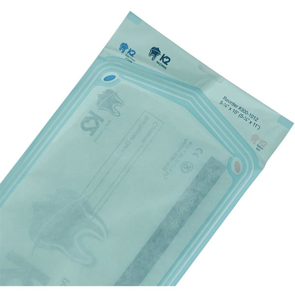 K2 Dental 5-1/4" x 10" Self-Sealing Sterilization Pouch, 200/Bx. Triple heat sealed pouches