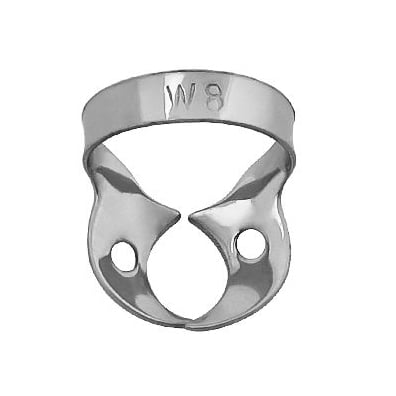 ProDent USA Clamp #W8 for Upper Molars, Wingless, Smooth. Stainless steel rubber dam clamp