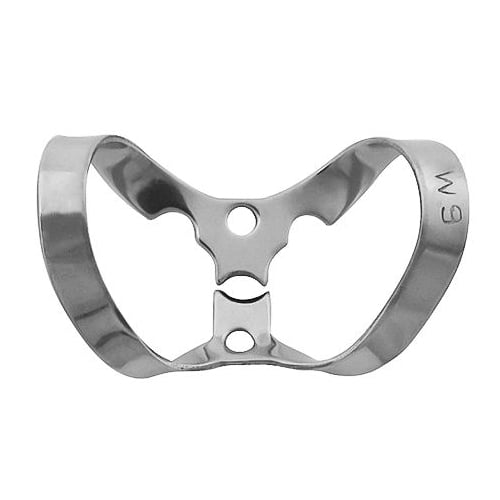ProDent USA Clamp #W9 for Upper Centrals, Wingless, Smooth. Stainless steel rubber dam clamp