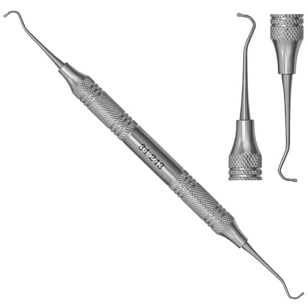 ProDent USA #243 Excavator, Double Ended, 1.0mm Flat Spoon ends on curved shanks with Hollow