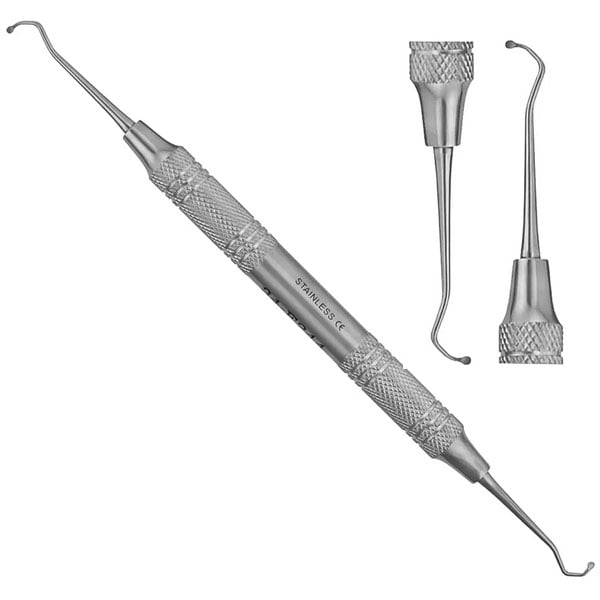 ProDent USA #244 Excavator, Double Ended, 1.4mm Flat Spoon ends on curved shanks with Hollow
