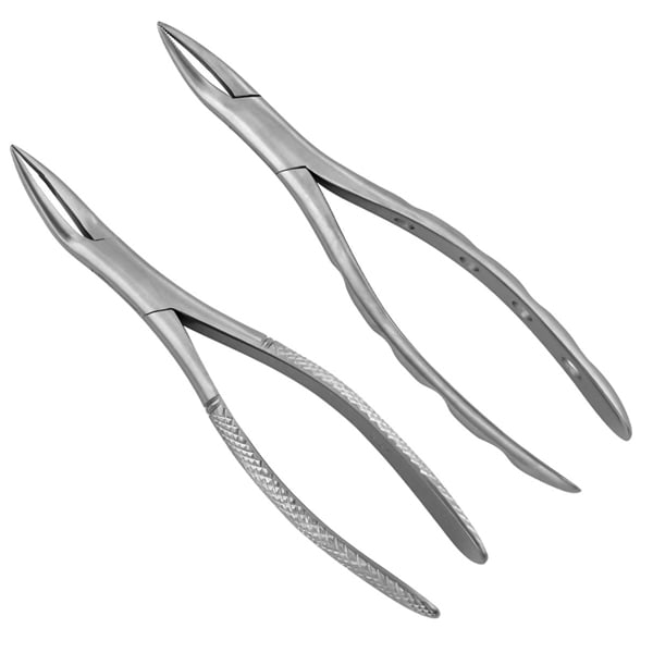 ProDent USA 301 & 300 Extraction Forceps. Serrated, Long, narrow beaks meet at a point, ensuring