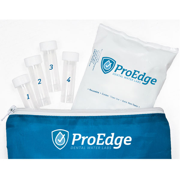 ProEdge dental unit waterline testing service - 4 Vials Kit. Provides third-party documentation