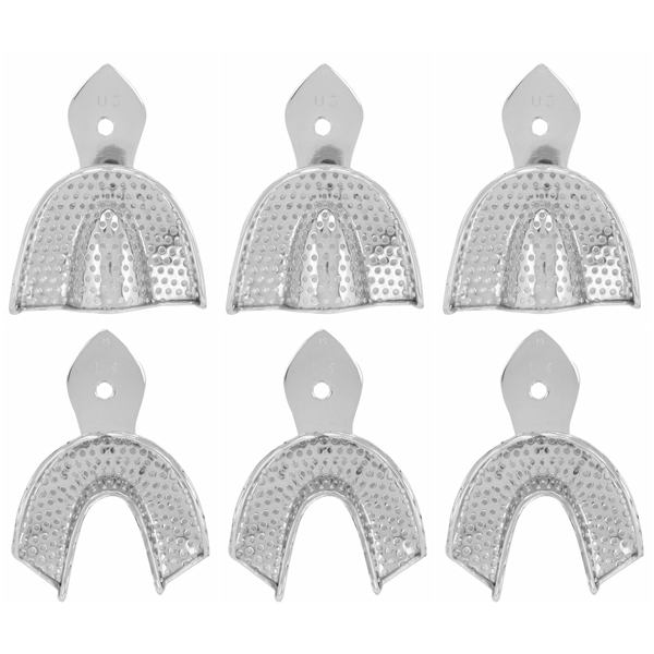 ProDent USA Set of 6 trays, MEDIUM, perforated stainless steel impression trays, includes 3 Upper