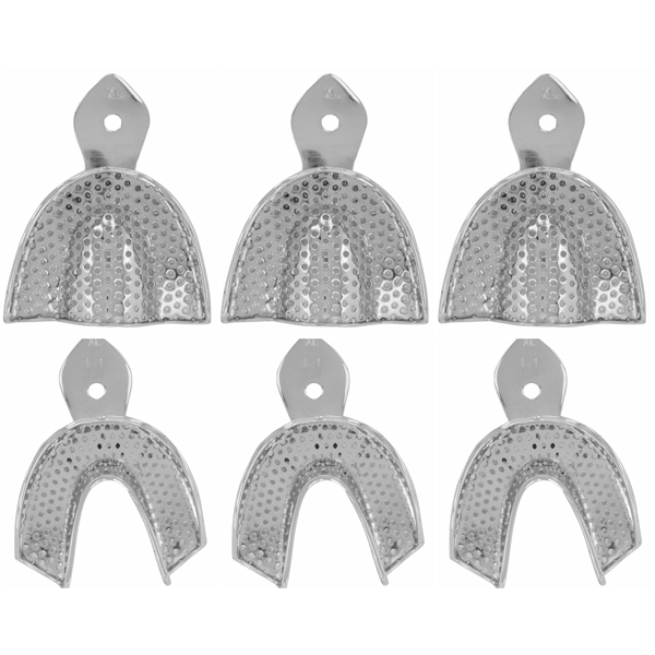 ProDent USA Set of 6 trays, EXTRA LARGE, perforated stainless steel impression trays, includes 3