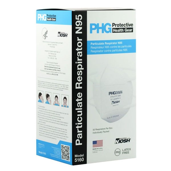 PHG N95 Particulate Respirator NIOSH Approved, 50/Box. Made in USA. 4