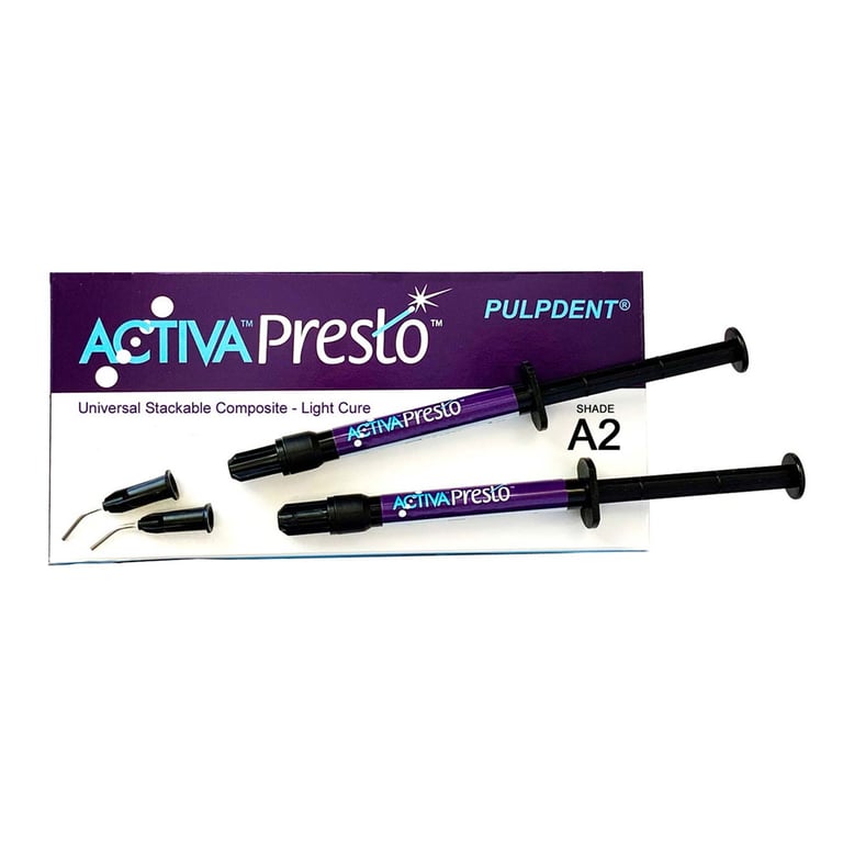 ACTIVA Presto Universal Light-Cure Syringe & Tips, A2, 1.2mL, 2/Pk. Stckable composite. Moisture