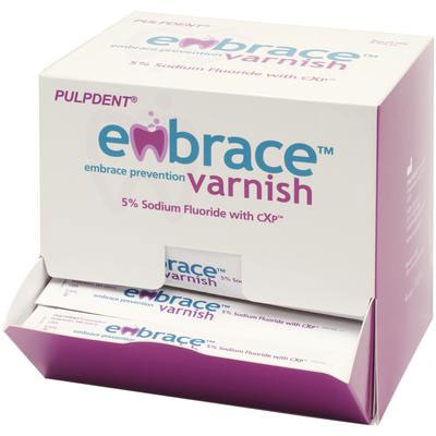 Embrace Varnish, 5% Sodium Fluoride with CXP - 50 x 0.4 mL Unit Doses. CXP = Xylitol-coated