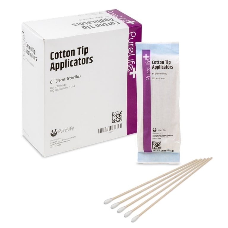 PureLife+ 6" Cotton Tip Applicators, 1000/Box. Non-sterile, strong bend-resistant wood applicators