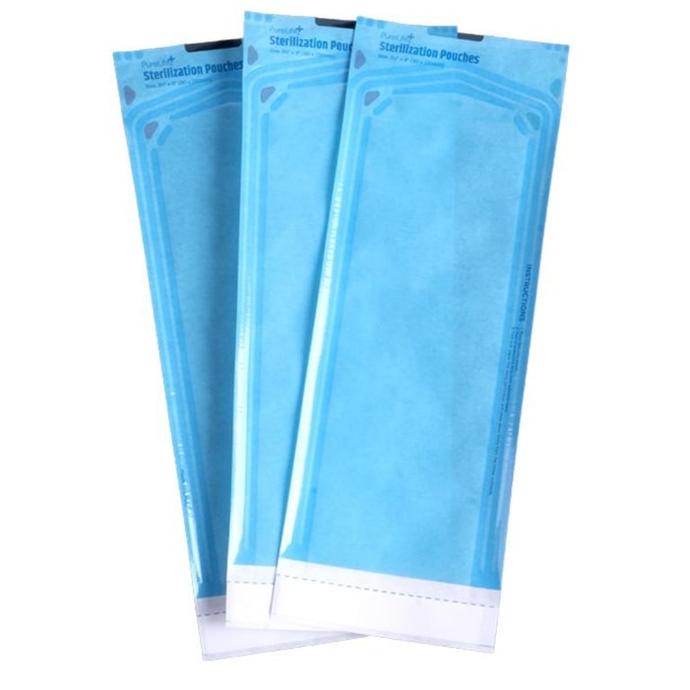PureLife+ 3 1/2" x 5 1/4" Self-Sealing Sterilization Pouches, 200/Bx. Features a class 4 dual