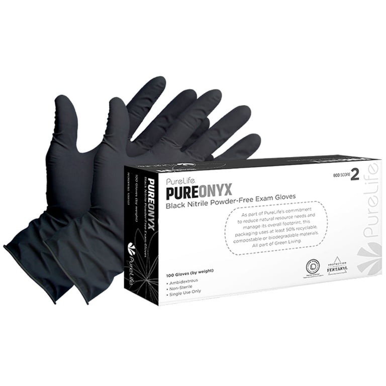 PureOnyx Nitrile Powder-Free Exam Gloves, Small, Black, 100/Box. Non-sterile, single use