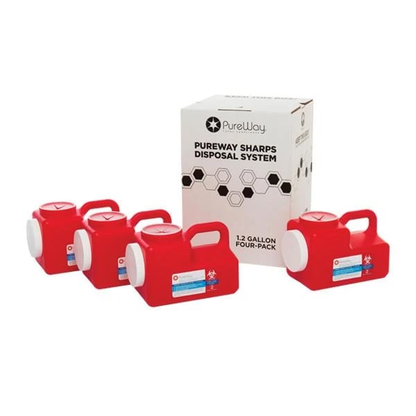 PureWay Sharps Disposal System - Multipack. 4 - 1.2 gallon containers, Pre-paid UPS return