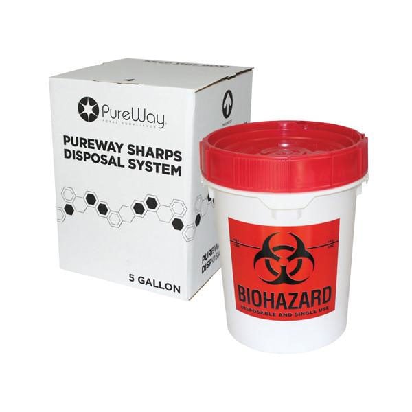 PureWay Sharps Disposal System 5 gallon container, Pre-paid UPS return shipping box for convenient