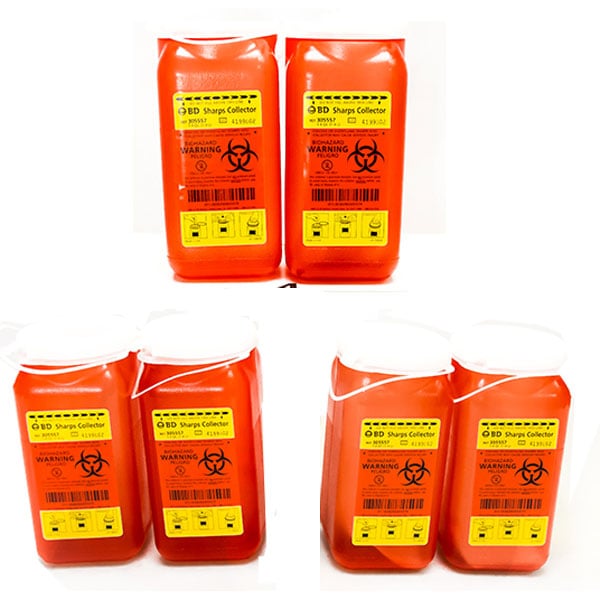 PureWay Sharps Disposal System - Multipack. 6 - 1.4 quart containers, Pre-paid UPS return shipping