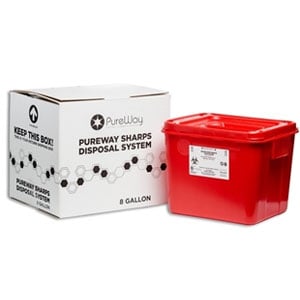 PureWay Sharps Disposal System. 8 gallon container. Pre-paid UPS return shipping box