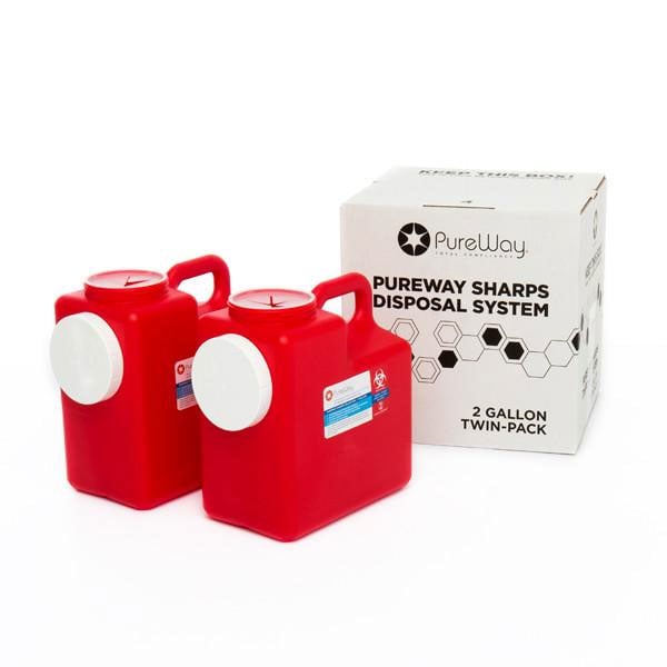 PureWay Sharps Disposal System - Multipack. 2 - 2 gallon containers, Pre-paid UPS return shipping