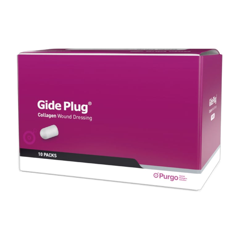 Gide Plug Absorbable Collagen Wound Dressing, Ø10mm x 20mm, 10/Pk. White, porous, pliable