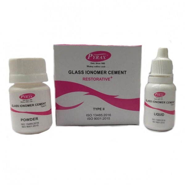 Glass Ionomer Cement Type II, 15g Powder, 10ml Liquid, 1 Spoon, 1 Mixing pad. Radiopaque glass