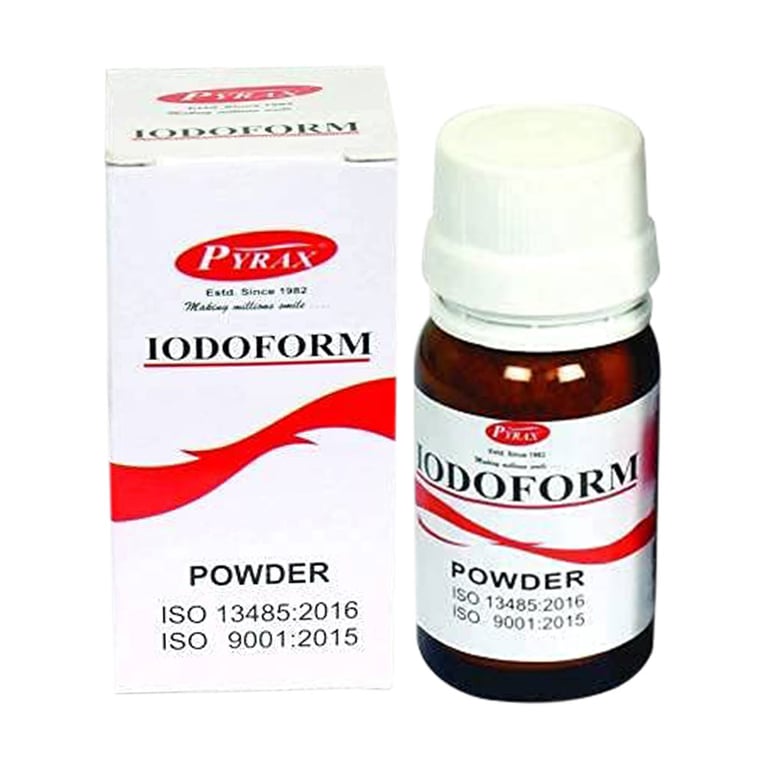 Pyrax Iodoform Powder, 15 Gm Bottle, Single Bottle. Designed to use as dressing for treatment