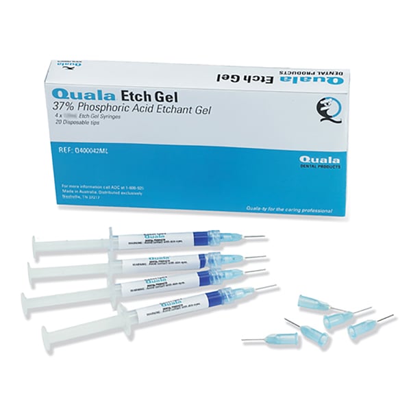 Quala Etch Gel 37% Phosphoric Acid, 4 x 2.0 ml Syringes & 20 tips. Blue gel that provides superb