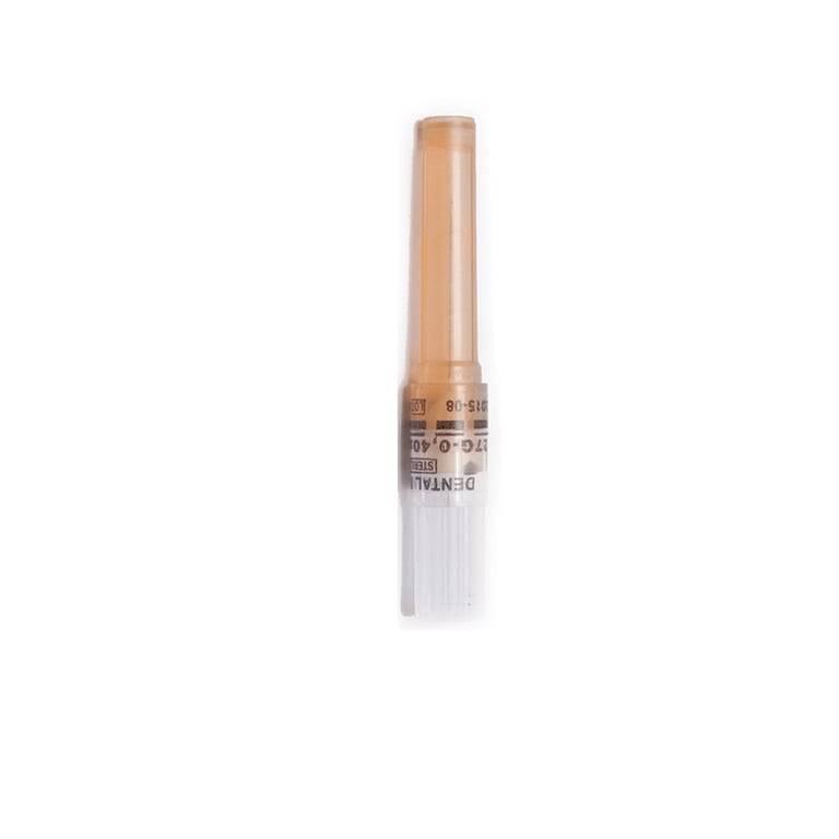 Quala 27 Gauge Short 1" Dental Needles, Orange, Pre-threaded plastic hub, Bevel indicator on
