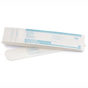Quala 10.5" x 2.5" x 1.5" Double-fold paper autoclave bags, 1000/case. Seal with pull-off adhesive
