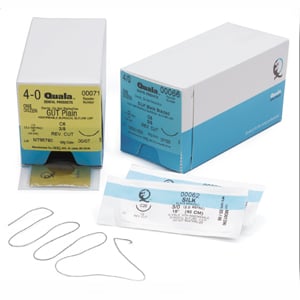 Quala 4/0, 18" Chromic Gut Suture with C-6 Reverse-cutting 19mm Needle (3/8 Circle), Box of 12