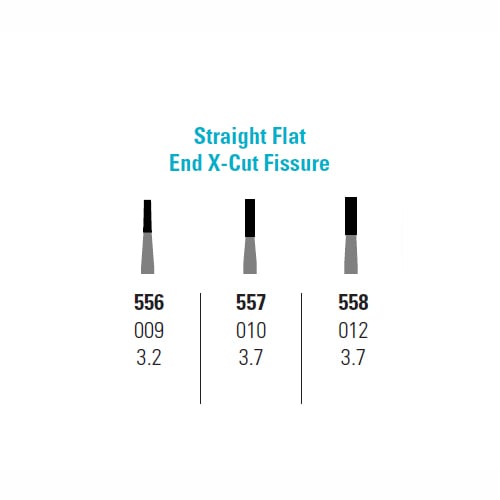 Quala FG #558 Straight Flat End Crosscut Fissure Carbide Bur, Package of 10 burs