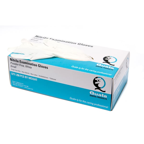 Quala Nitrile Exam Gloves: MEDIUM 200/Bx. Powder-Free, Fingertip-Textured, Dark Blue, Beaded Cuff