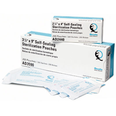 Quala 5.25" x 10" self-sealing sterilization pouch bulk 500/bx, paper/blue film
