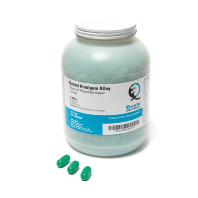 Quala 2 spill Dispersed Phase Alloy, fast set, 50 capsules/pk. 600 mg Blue capsules. High copper