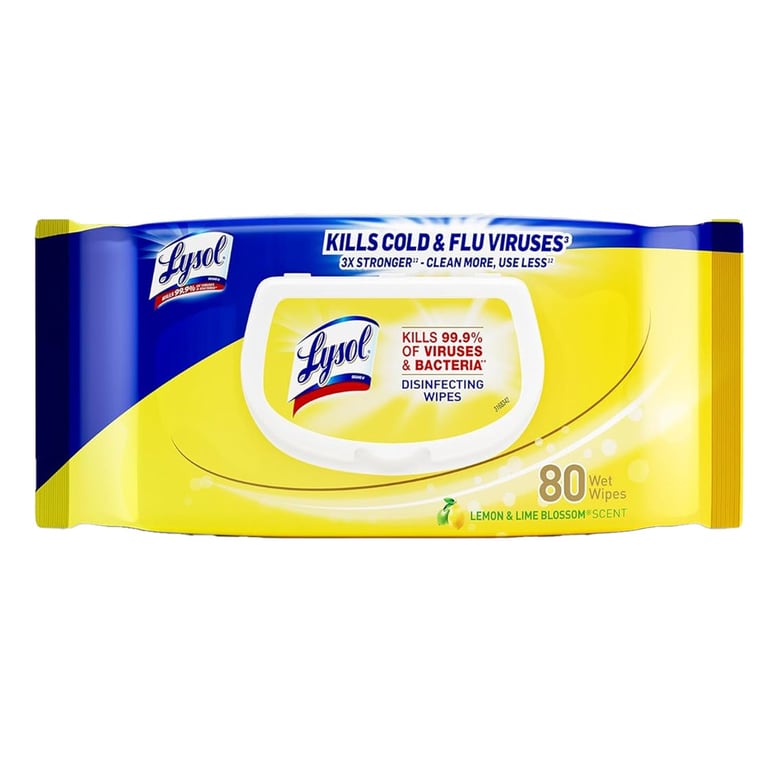 Lysol 7" x 8" Disinfecting Wipes Lemon & Lime Blossom, 80 Wipes/Flat Pack, Package of 6. Kills