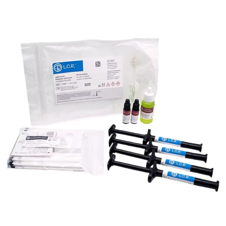 Reliance Light Cure Retainer Kit, Single Set. Includes: 4 x 5g push syringe, 2 x Light Bond