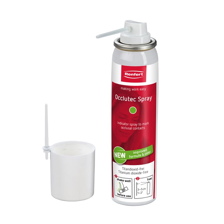 Renfert Occlutec Occlusion Spray, Green, 75 ml, 1/Pk. High spot indicator spray with enhanced