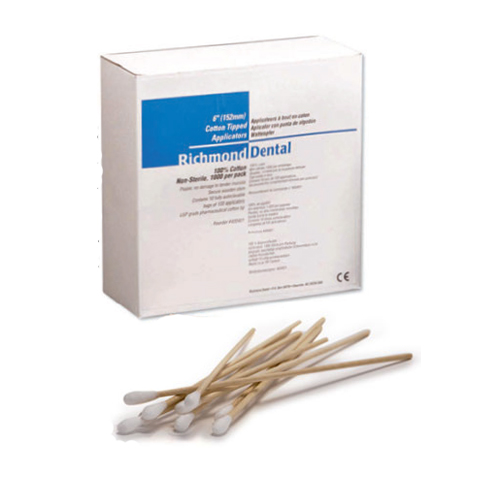 Richmond 3" Cotton Tipped Applicators, Non-sterile, wood shaft with single cotton tip. Box of 1000