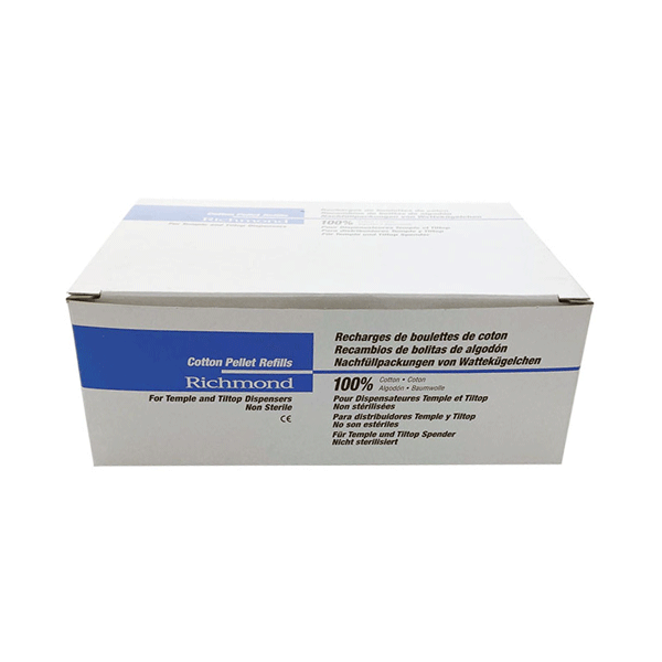 Richmond Cotton Pellets Refill, Size 3, 5/32" Diameter, 12/Pk. 100% cotton, medical-grade, ideal
