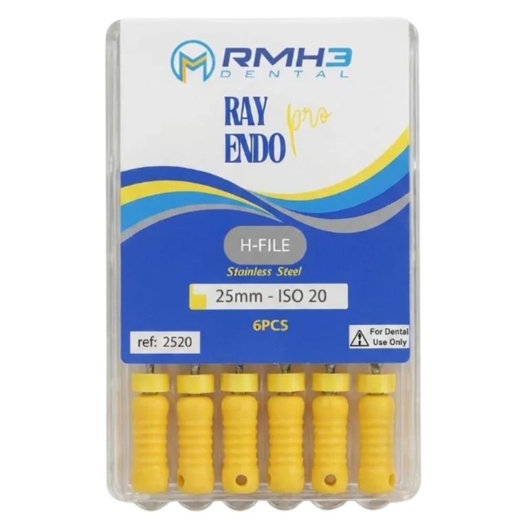 RayEndo Pro Stainless Steel H-Files, 25mm, #20, 6/Box. Offers flexibility and durability