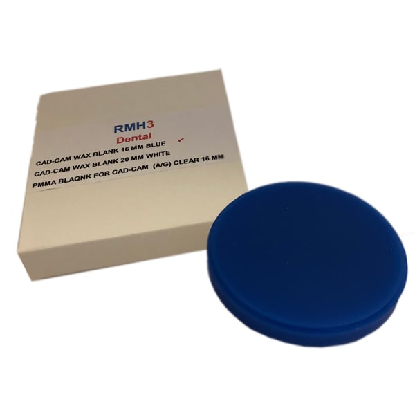 RMH3 Dental CAD/CAM Wax Blank, Blue. Thickness 16mm x Dia 98mm | Net32