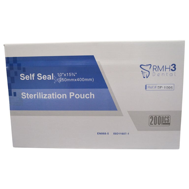RMH3 Dental 10" x 15" Self-Sealing Sterilization Pouch, 200/Box. Features internal & external
