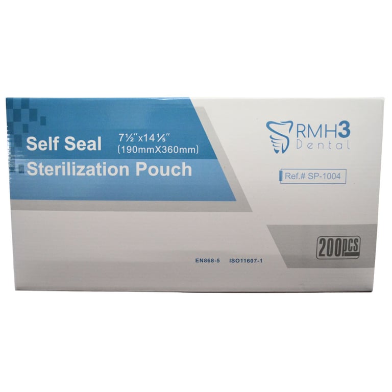 RMH3 Dental 7.5" x 14" Self-Sealing Sterilization Pouch, 200/Box. Features internal & external