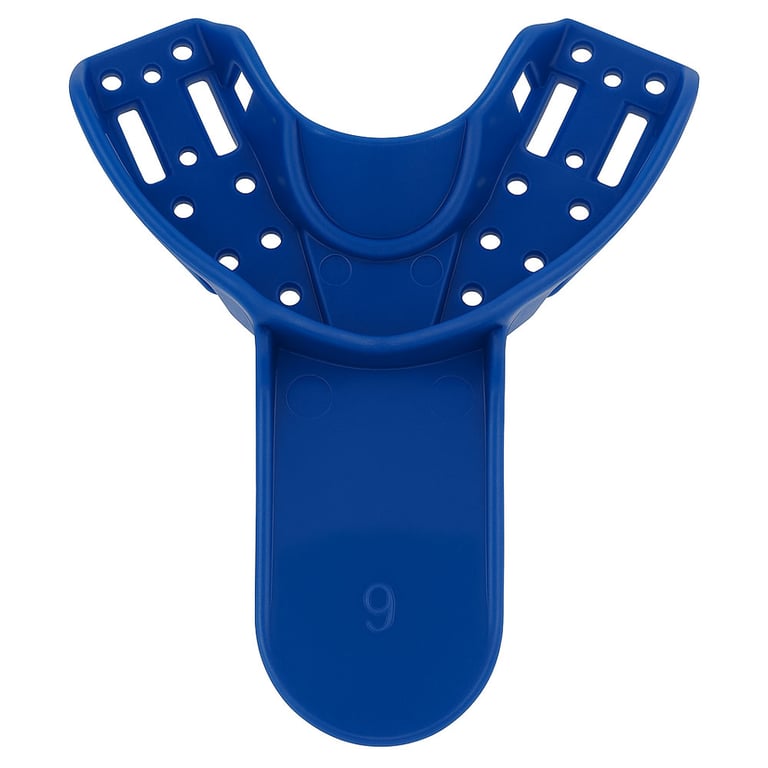 RMH3 Dental #9 Disposable Perforated Plastic Impression Tray, Upper Anterior, 12/Pk. Dark blue