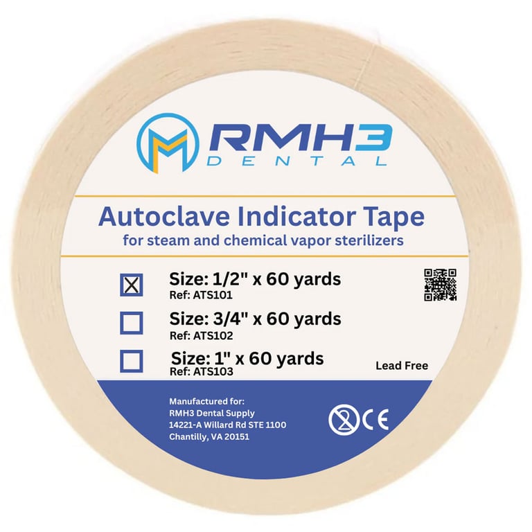 RMH3 Dental Autoclave Sterilization Indicator Tape, 1/2" x 60-Yard Roll, 1/Pk. Ensures reliable