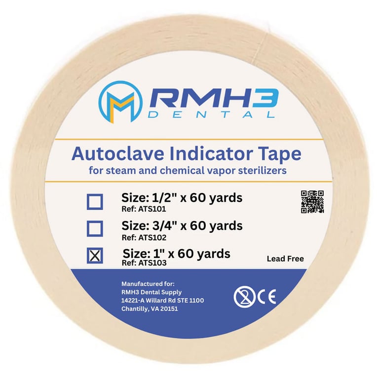 RMH3 Dental Autoclave Sterilization Indicator Tape, 1" x 60-Yard Roll, 1/Pk. Ensures reliable
