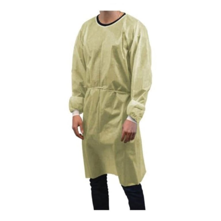 RMH3 Dental Isolation Gown, Yellow, Medium, 10/Pk. Fluid-resistant protective gowns with waist tie