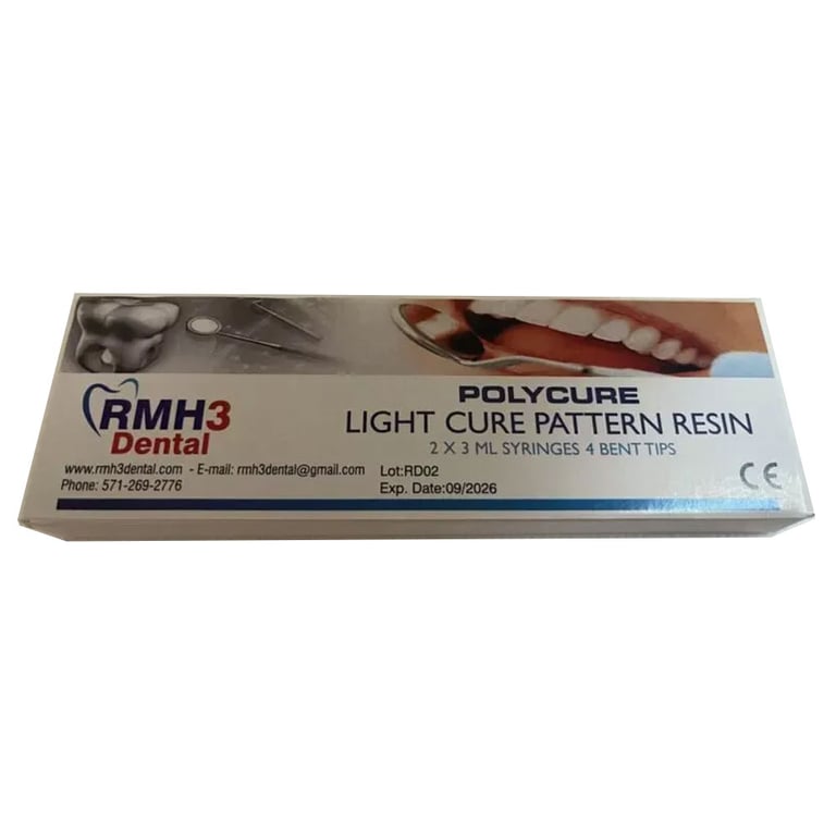RMH3 Dental Light-Cure Pattern Resin, 3 mL Syringe, 2/Pk. Includes 4 bent tips. Red pigmented